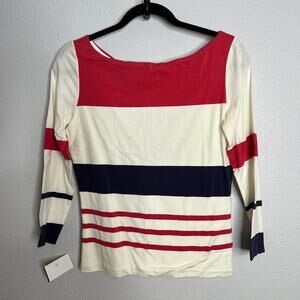 Ralph Lauren Red White Stripe Top Open Back Tie Pullover Long Sleeve Sz M